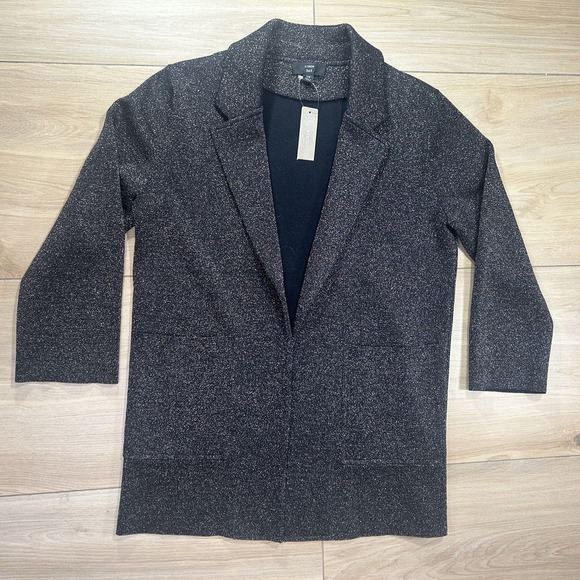 J. Crew 365 XS Sparkly Black Gold Sophie Open Front Sweater Blazer K2426 Party - Picture 1 of 12